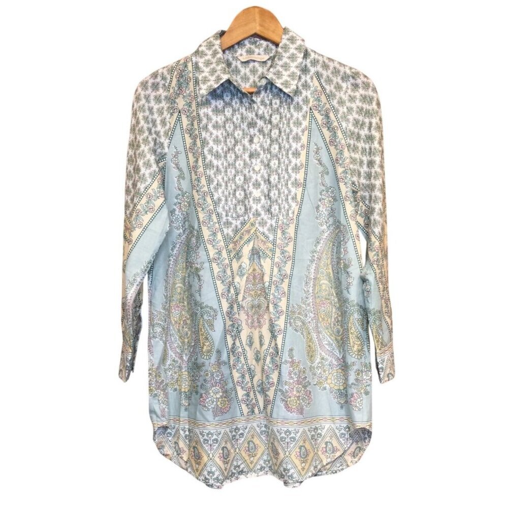 Soft Surroundings Tabitha Tunic Top Lightweight Shirt Pastel Paisley Floral XS